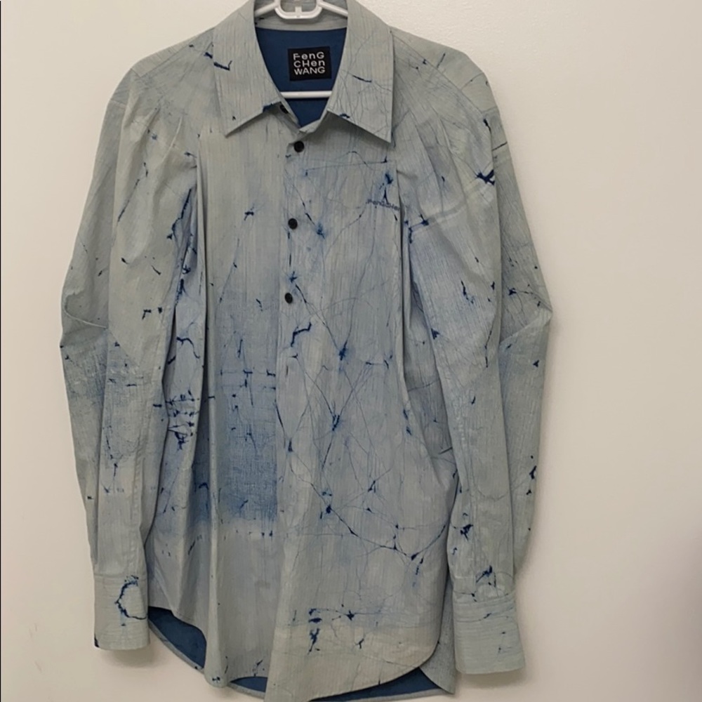 Feng Chen Wang Blue Resist-Dyed Cotton Shirt
